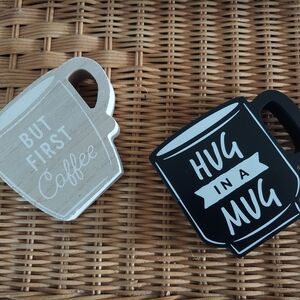 Wooden Coffee Mug Shaped Signs - Black and Cream
